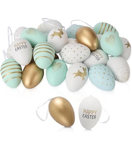 Paaseieren om op te hangen, 6 stuks, plastic, decoratief