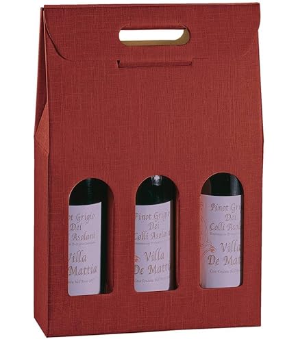 Tradineur - Confezione da 5 scatole pieghevoli in cartone con finestra per bottiglia di vino, con manico in corda, conservare, regalare, avvolgere champagne, Natale (oro glitterato, 36 x 12,5 x 8,5
