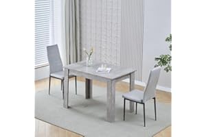 NICEME Dining Room Set, Beton Grey Dining Table with Chairs, 110x70 cm Table and Chairs for Living Room Home Kitchen (Table with 2 Chairs, Grey Flannel), SS-4049