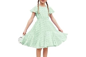 Flypigs Abiti da Bambina a Maniche Corte Abito da Principessa per Ragazza A-Line Elegante Abito da Sposa per Feste Tinta Unita Completi Scolastici Abbigliamento per Bambine 3-12 Anni