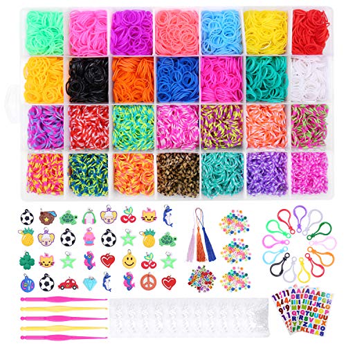 SPLAKS 10000 +DIY Elastici Loom Nastri, 28 Gommini Elastici Colorati, Kit Completo Elastici di Gomma per Fare Braccialetti Lavorare a Maglia Giocattolo per Bambini