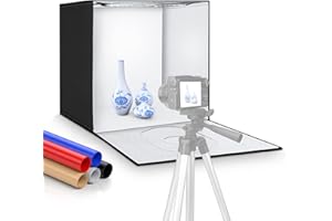 OMBAR Fotostudio, 60x60x60cm dimmbare Faltbare Lichtzelt professionelle Fotobox Kit 240pcs LED Beleuchtung mit 5 Hintergründe (60x60x60cm), Schwarz, Weiß
