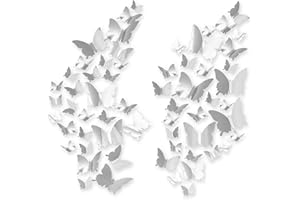 60szt Srebrne Motyle Dekoracje, CAYUDEN Zdejmowane 3D Lustro Motyl Naklejki Srebrny Motyl Dekoracje Impreza Naklejki Ścienne Naklejka DIY Motyl Dekoracje Ścienne na Imprezę, Wanienka, Dom