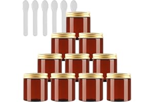 PQPAUTY TIANZD 12 Pezzo 200 ml Barattoli in Plastica Marrone Contenitori Barattolo Vuoto Barattoli Piccoli con Tappo Oro, 200g Barattoli Cosmetico Contenitore per Prodotti di Cosmetica