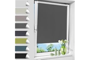 Allesin Store Enrouleur Occultant Thermique sans Perçage, Rideau Opaque Isolant, Montage Simple pour Fenêtre ou Porte, 50l x 130L cm, Largeur du Tissu 46 cm, Gris Foncé