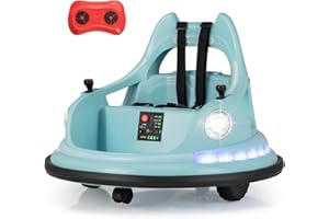 COSTWAY 12V Kids Bumper Car, 360 Degree Rotation Spin Ride on Cars with Remote Control, Dual Joysticks, 5 Light Effects, Music, Wireless Connection, Electric Ride on Toy for 3+ Years Old (Blue)