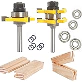 Sinoprotools 2Pcs Tongue and Groove Router Bit Set, 1/4" Shank Tongue and Groove Router Bits, 3 Teeth T Shape Jointing Router