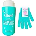 Glow Cleansing Body Wash 750ml and ShopZee Exfoliating Bath Gloves Set | Gel-Based Shower and Bath Formula | Exfoliated, Hydrated, Glowing Skin | Made in the UK (Honey Coconut)