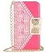 Uming® Gold Bow Lady Series PU Case [* for Samsung Galaxy S5Mini Mini G800F *] with Bling Shiny Glitter Glanze Elegant White Lace Pattern Flip Holster with Stand Stander Holder Hand Free Credit Card Slot Wallet Hasp Magnet Magnetic Button Buckle Shell Protective Mobile Cell Phone Case Cover Bag - HotPink