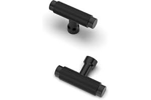 Furniware Pack of 10 Black Knurled Handles and Knobs for Kitchen, Bathroom Cabinets and Dressers
