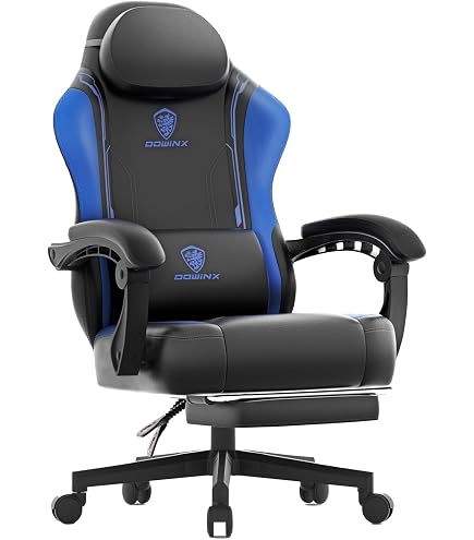 Dowinx Sedia da gioco da corsa, ergonomica, per gamer, con supporto lombare, in pelle PU, schienale largo, 150 kg, colore: nero