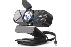 TRAUSI 1080P HD Webcam with Microphone, Noise Cancellation, Privacy Cover, Wide-Angle Lens, Auto Light Correction, Plug & Play USB Webcam for Laptop, Desktop, PC, Mac, Zoom, Skype, Streaming Black