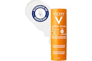 Vichy Stick Zonas Sensibles, SPF50+, Para Zonas Sensibles, Protección Solar de Alto Espectro Contra Rayos UVA/UVB, Con Agua Termal, Resistente Al Agua, Capital Soleil, 9g (el empaque puede diferir)
