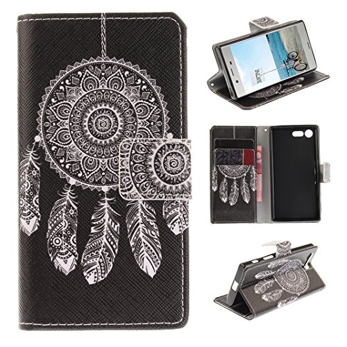 Sony Xperia X Compact Lederhülle, Asnlove PU Ledertasche Schutzhülle + Weich Hülle Stand Feature Flipcase Tasche Leather Case mit Standfunktion Tablet Etui mit Karte Slots für Sony Xperia X Compact (nur für Xperia X COMPACT geeignet ) - Weißer Traumfänger