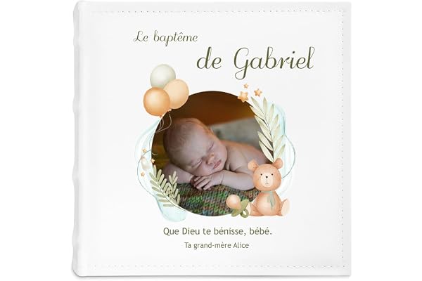 Maverton Album photo bébé à pochettes, Album Photo à personnaliser en cuir blanc, Cadeau d’anniversaire pour les petits, Livre photo de naissance imprimé - Bapteme