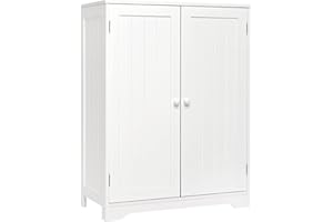 Mondeer Bathroom Storage Cabinet Sideboard White 60x 30x 80 cm Free Standing MDF Painted 180° Open 2 Doors 3 Shelves (1 Adjustable)