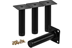 TCHOSUZ 6 inch / 15cm Adjustable Metal Furniture Legs, Pack of 4 Round Black Iron Heavy Duty Sofa Legs, DIY Replacement Feet for Couch Table Cabinet Bed Dresser Ottoman