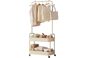 Ergocar Porte Manteau De Vêtements En Métal Avec Paniers De Rangement Multi-Couches Et Cintres Indépendants Mobiles Avec Support De Poulie Petit Espace De Vêtements Modernes