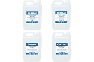 Hexeal Deionised Water 20L – 4 x 5L of Deionised Water for Steam Irons, Car Batteries, Windscreen Fluid & Antifreeze – Demineralised Water, Reduces Limescale Deposits & Water Stains – For Lab Use