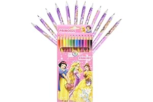 MODALI Crayons de Couleur Disney Princess, Assortiment 12 couleurs, Feutres de Couleurs pour les Enfants Fête D'école, Fête D'anniversaire, un Cadeau de Noël
