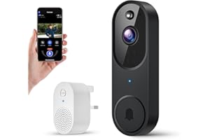 BoilNano 1080P Video Doorbell Camera Wireless, Cloud Storage, Live View, 2-Way Talk, Night Vision, Included Ring Chime, 2.4Ghz WiFi, Real-Time Alert for Indoor/Outdoor Surveillance (Black)