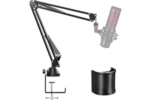 TONOR Microphone Boom Arm, Adjustable Microphone Stand Mic Arm Mic Clip Holder, Extra-large Pop Filter Compatible with Most Microphones, Recording Equipment T10