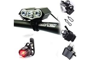 CONSTEFIRE Faro Bicicletta Anteriore led luce luci per Bici Bicicletta MTB,Torcia da testa Lampada frontale Bici Faro,(4 Modalità,3 LED) U2 MAX.6000lm + LUCE POSTERIORE BICICLETTA