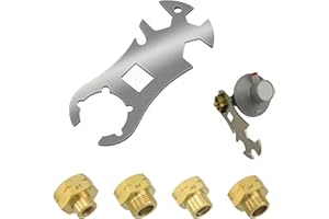 PLUVYZE 4 Set Adattatore Bombole Gas E 1 Chiave Per Bombola Gas,Compatti e Portatili,Comodi per Attività di Campeggio,Camper O Roulotte