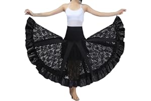 GUOCU Gonna da Ballo Moderna Standard da Donna Gonna Lunga Fluida Pratica in Pizzo Sala da Ballo Maxi Vestito di Danza del Ventre Gonna Lunga Flamenco Professionale Samba Tango ChaCha