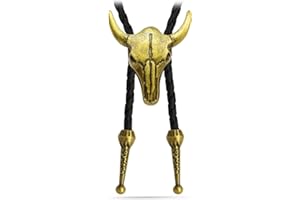 Yjfeshion Mens Western Bolo Tie Cowboy Longhorn Bull Design Handmade Leather Necktie for Husband Dad Gift