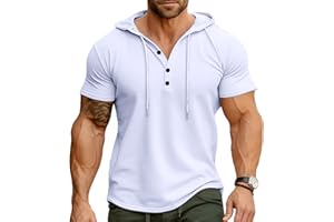 Ophestin Men's Short Sleeve Hoodie Casual T Shirts Fashion Athletic Hoodies Button Sweatshirt