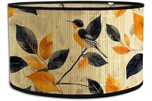 Morbuy Abat-Jour en Bambou, Abat-jour Tambour de 30cm Motif de Fleurs et d'oiseaux Abat-Jour Rechange pour Lampe de Table/Chevet, Suspension, Lampadaire, Décoration d'intérieur (Jaune B)