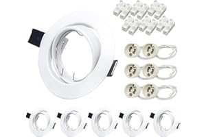 Wondlumi Projecteurs Spot Encastrable GU10 Blanc,6x Cadre De Montage Spot Encastrable 68mm Avec Douille GU10, Cadres Pour Spots à Encastrer Orientables 30°,spot encastré 220V-240V