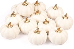 VORAE Artificial Pumpkins 12Pcs Halloween Pumpkin Decorations Mini Foam Fake Pumpkin Ornament for Fall Harvest Autumn Halloween Thanksgiving Party Home Decor (White)
