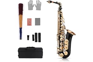 summina Saxophon Eb Alto Sax Brass lackiert Gold 82Z Key mit gepolsterter Handschuhe Reinigungstuch Bürste Saxophonriemen Schilf