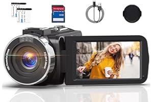 AONUOXIN Videokamera 4K Camcorder HD 80MP IR-Nachtsicht Vlogging Kamera für YouTube, Webcam Camera mit 18-Facher Digitalzoom, 3.0’’ 270° Drehung IPS Bildschirm 30FPS Videokamera mit 32GB SD-Karte und Batterien