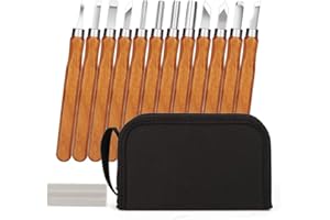 HOSPAOP Zestaw narzędzi do rzeźbienia w drewnie, 12 szt. drewnianych noży do rzeźbienia i kamienie szlifierskie dla dorosłych i dzieci, narzędzie do rzeźbienia w drewnie, owocach, warzywach, carvingu