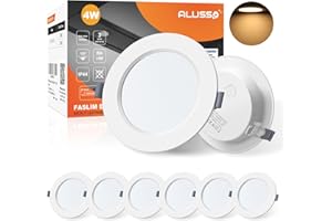 ALUSSO LED Downlights for Ceiling 4W Ultra Slim LED Recessed Ceiling Spot Lights 3000K Warm White IP44 Waterproof Spotlights Ceiling Lights for Bathroom Kitchen Living Room, 6 Pack