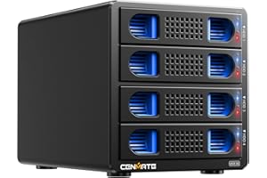 CENMATE 4 Bay Hard Drive RAID Enclosure with Cooling Fan for 2.5/3.5" SATA HDD/SSD with USB A/C 3.0＋eSATA Cable, 3.5 Hard Drive Reader Supports 72TB Capacity, 8 RAID Modes, DAS(NO NAS)