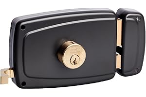 Vachette Serrure en applique horizontale à tirage Droite, Série PS, pour Porte d'Entrée - 674CC70/SC D - Sûreté à cylindre 5 goupilles, Axe à 70 mm, Ouverture Cor de chasse, 3 Clés, Gris