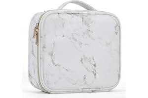 Stagiant PU Leather Makeup Bag Cosmetic Case Travel Beauty Box Hairdressing Tools Organiser Storage Box Make Up Train Case with Removable Compartment, Marble Pattern