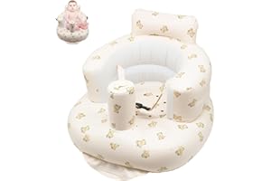 JDBlissful Siege Gonflable Bebe de 3 à 36 Mois, Siège Gonflable pour Bébé avec Harnais, Fauteuil Gonflable Bebe PVC avec Pompe à Air, Chaise Bain Gonflable pour Enfants Chaise à Manger (Motif Ours)