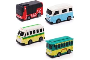 FCXVXCL 4pcs Bus Car Toys,Toy School Bus with Box, Mini Coach Model Pull Back-Cars Trucks Vehicles Set for Kids Birthday Gift Party Favors(9cm)