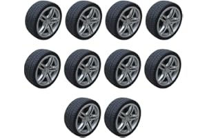 Milisten Pack of 10 4.8 cm Diameter Rubber Tyres for Model Cars, DIY Round Rubber Wheels, Craft Supplies for Home Projects (1:10, Black)