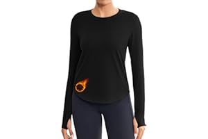 PINSPARK Sportshirt Damen Langarm Laufshirt Fleece Thermo Sport Shirt Rundhals Yoga Tops Herbst Winter Funktionsshirt Skiunterwäsche mit Daumenlöche für Outdoor Sport Fitness