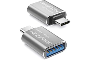 deleyCON USB-C do USB Adapter USB 5 Gbit/s (2 Sztuki) - Adapter OTG do Telefonu Komórkowego Thunderbolt dla iPhone 17 16 15, Galaxy S25/S24, MacBook, iPad, iMac, Surface, Notebook, PC, Laptop, Srebrny