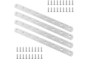 QWORK® - Juego de 4 Placa Union Soportes Planos 245 mm x 19 mm Placas de Fijación de Metal Plano Pletina Acero Inoxidable Soportes de Esquina Recto Unión con 32 tornillos