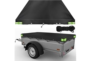 Asfrode Telone piatto per rimorchio con corda per telone, 209 x 115 x 10 cm, in tessuto Oxford 420D, impermeabile, antistrappo, antivento, per auto (nero)