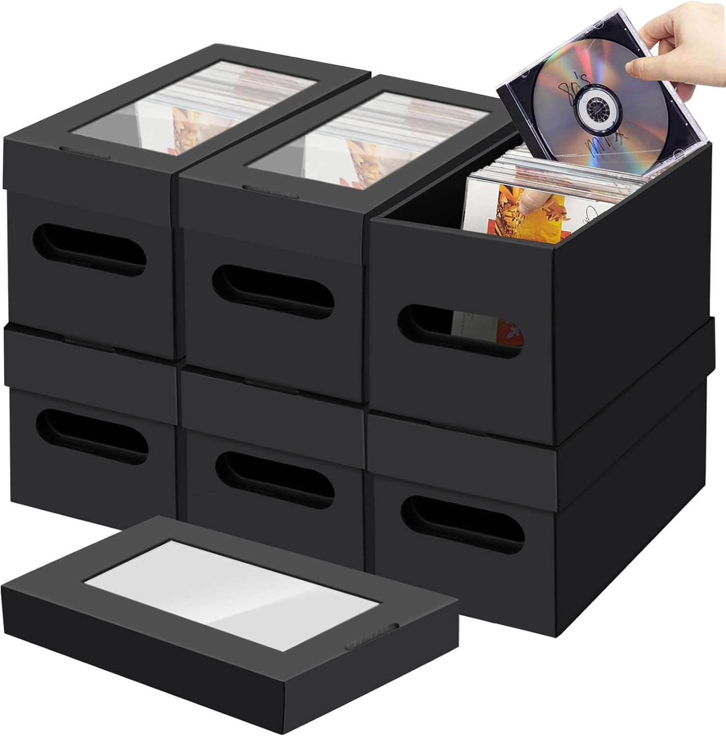 AOBOPLE CD Storage Boxes,6 Pack Cardboard CD Case Storage,CD Case Holder with Lid,Holds 30 CDs in Full Jewel Cases, 60 CDs in Slim Cases, and 165 Discs in CD Sleeves