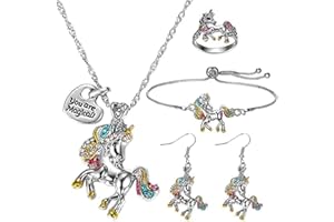 HSAJS Set di gioielli per Bambine e Ragazze Collane Braccialetti Orecchini Anello Unicorno Parure di Gioielli per Bambina Anelli Bracciali per compleanno Natale Vestire Principessa Dress Up Articoli